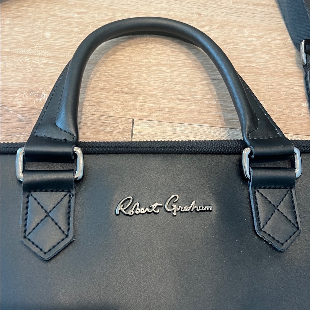 Robert Graham Black Leather Acadia Laptop Bag Sleek Professional Design - Picture 3 of 13